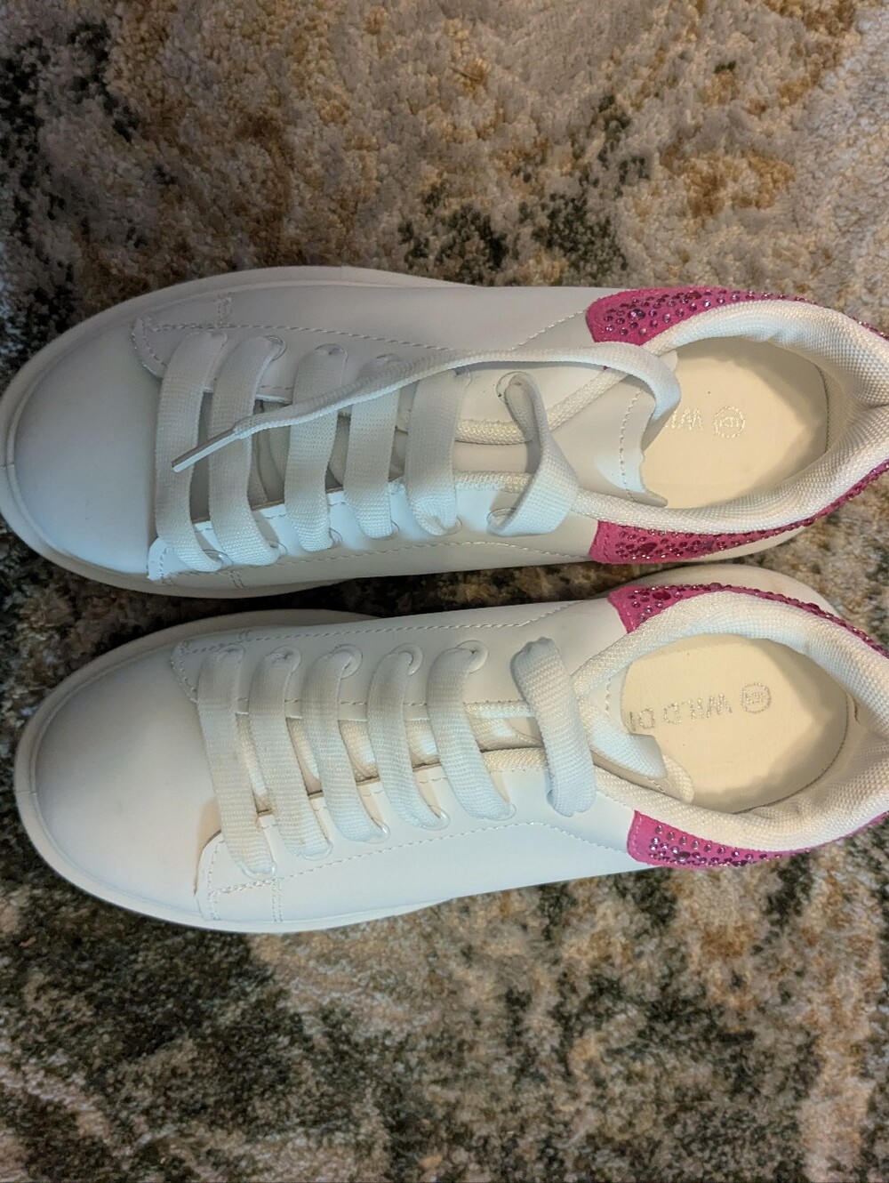 Wild Diva White Sneakers with Pink Heel Detail